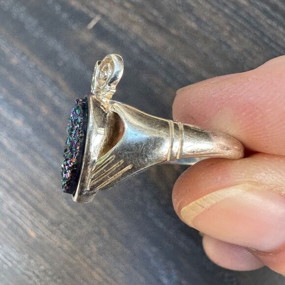 Claddagh Druzy Set: Necklace Ring & Earrings, Sea Green Drusy, JMH Ireland - Picture 15 of 17